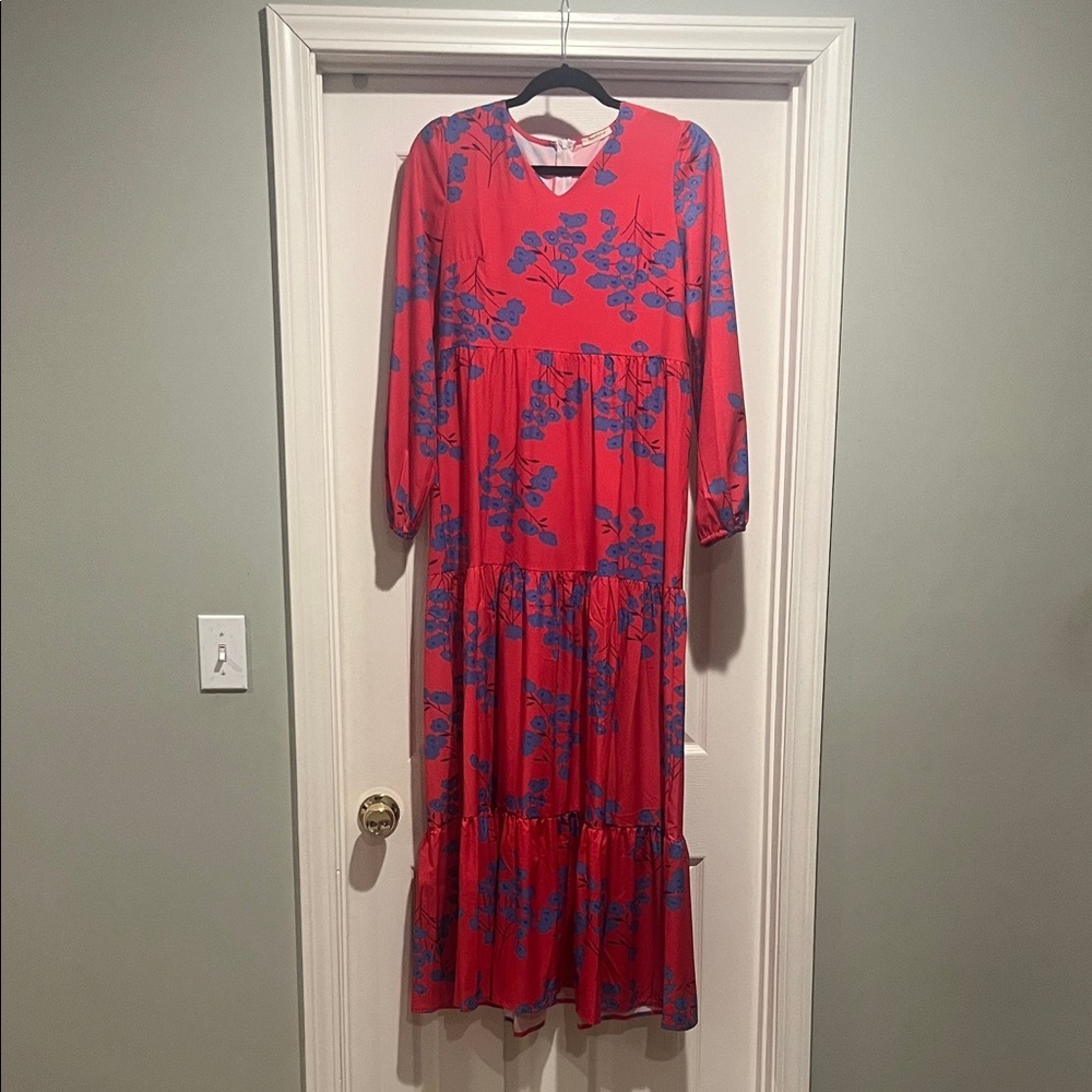 Elegant Red and Blue Floral Dress